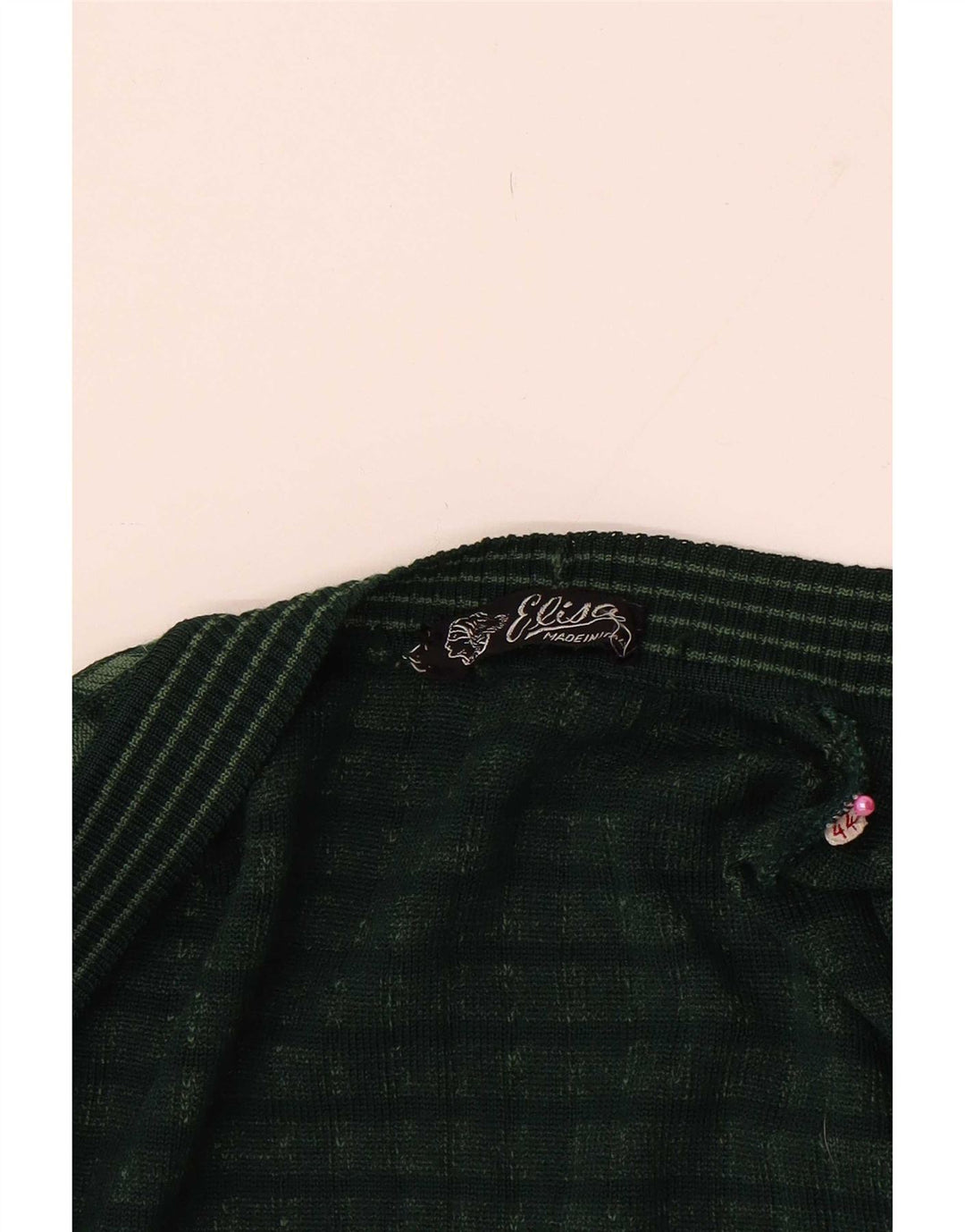 Vintage mujer abierto cardigan suéter IT 44 cheque verde medio