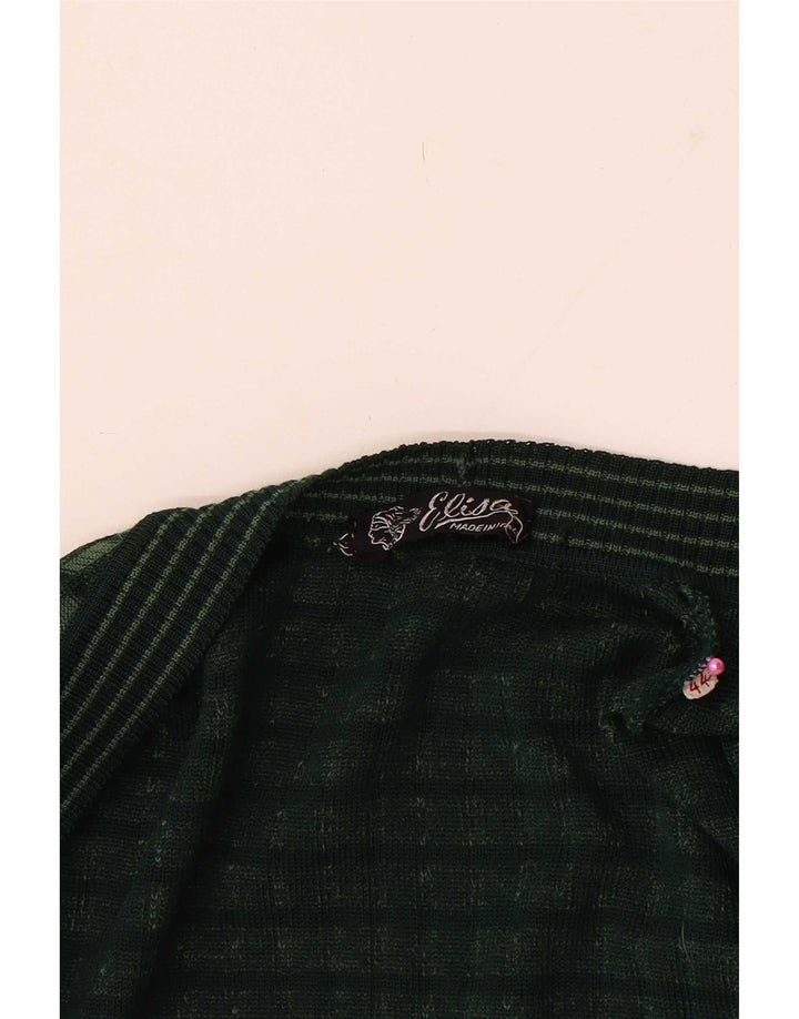 Vintage mujer abierto cardigan suéter IT 44 cheque verde medio