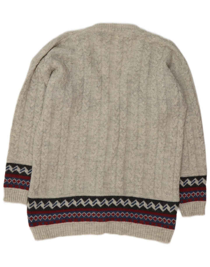 VINTAGE Hombres Cardigan Suéter Medio Gris Fair Isle