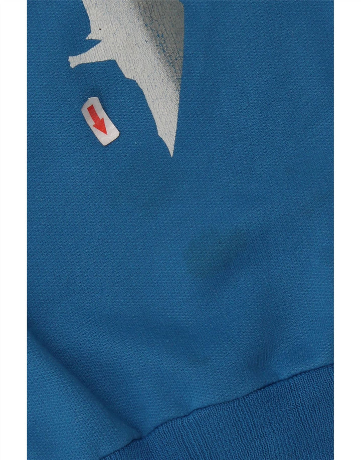 Vintage hombres sudadera gráfica jumper medio azul algodón retro