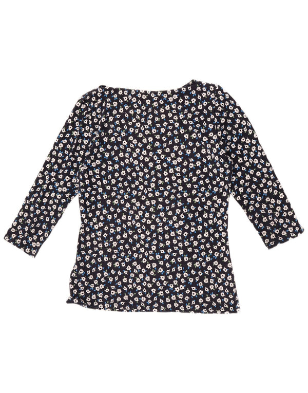 Marks & Spencer Top para mujer manga 3/4 UK 42 Algodón floral azul marino mediano