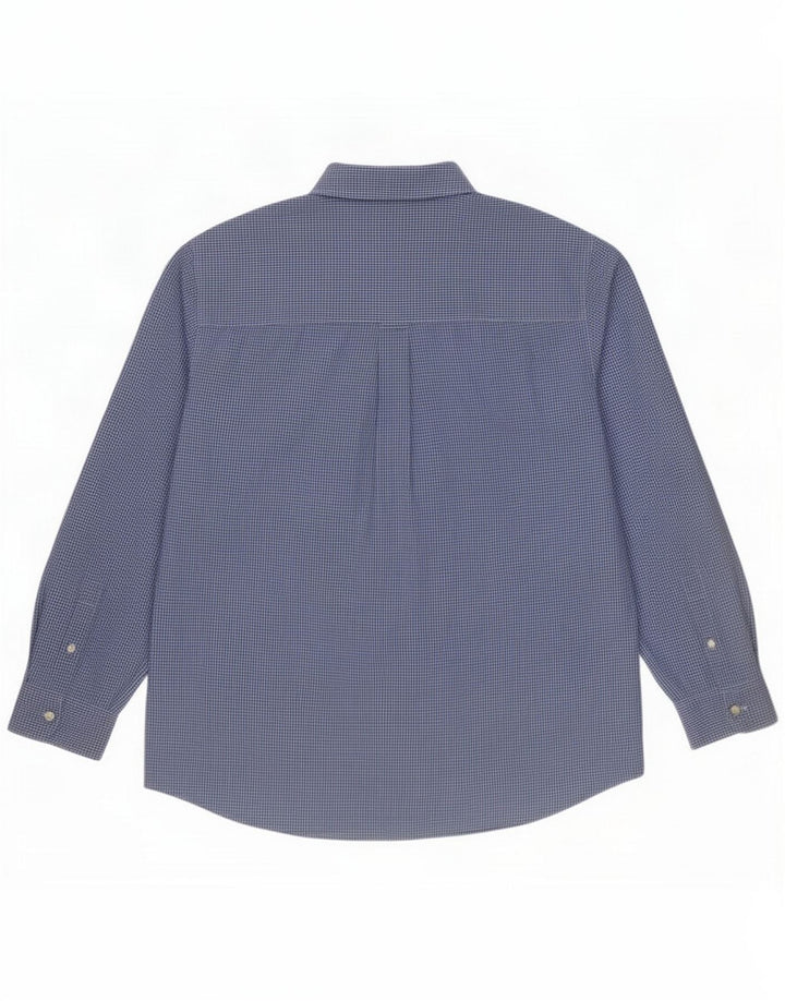Chaps Camisa de fácil cuidado para hombre de algodón a cuadros azul grande