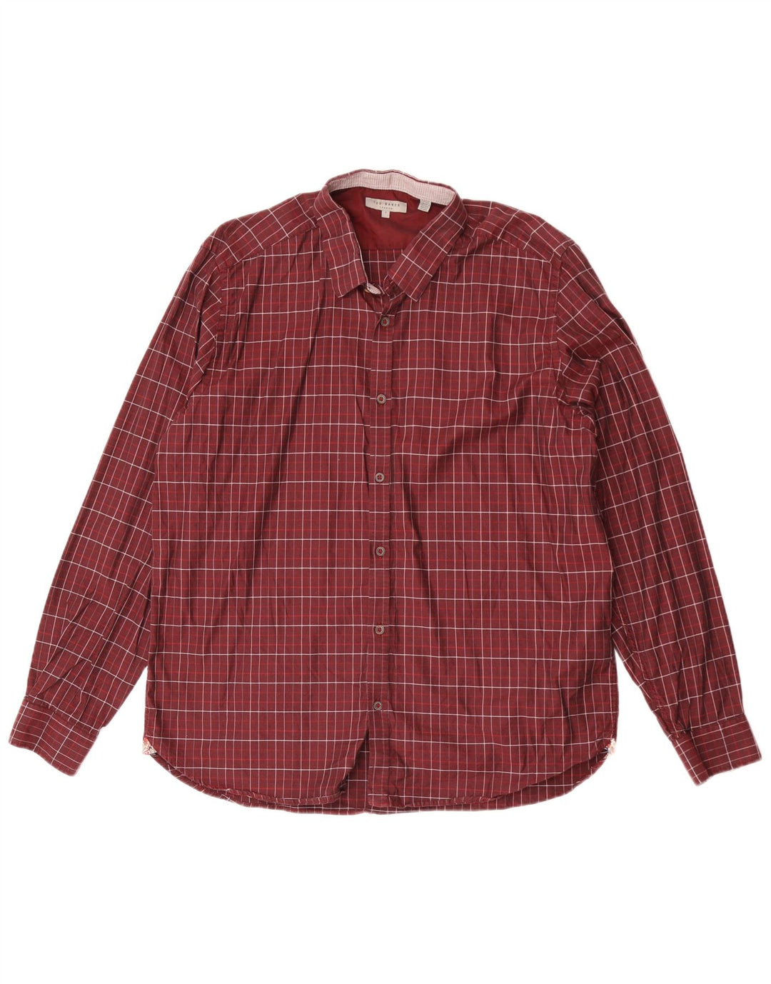 Ted Baker Camisa para hombre Talla 7 3XL Algodón a cuadros granate