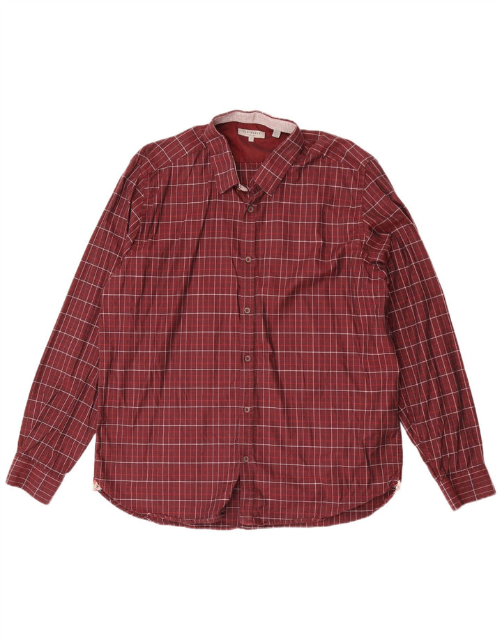 Ted Baker Camisa para hombre Talla 7 3XL Algodón a cuadros granate