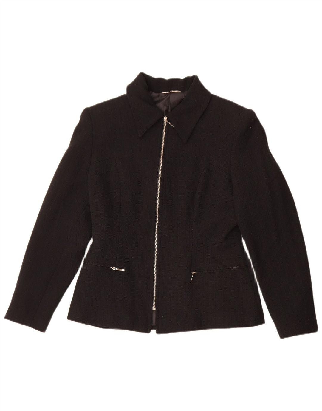 Vintage mujer chaqueta blazer con cremallera completa IT 42 poliéster negro medio