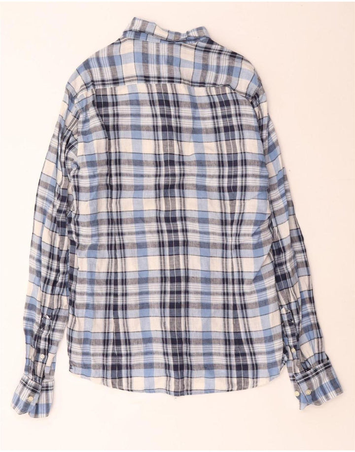 BARBOUR Camisa entallada de hombre de lino a cuadros azul medio