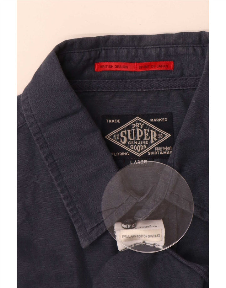 Superdry Camisa para hombre grande de algodón azul marino