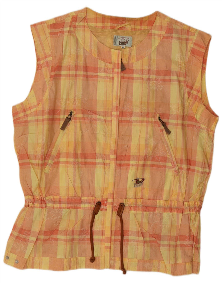Vintage mujer oversize Gilet IT 46 Algodón de cuadros amarillo grande