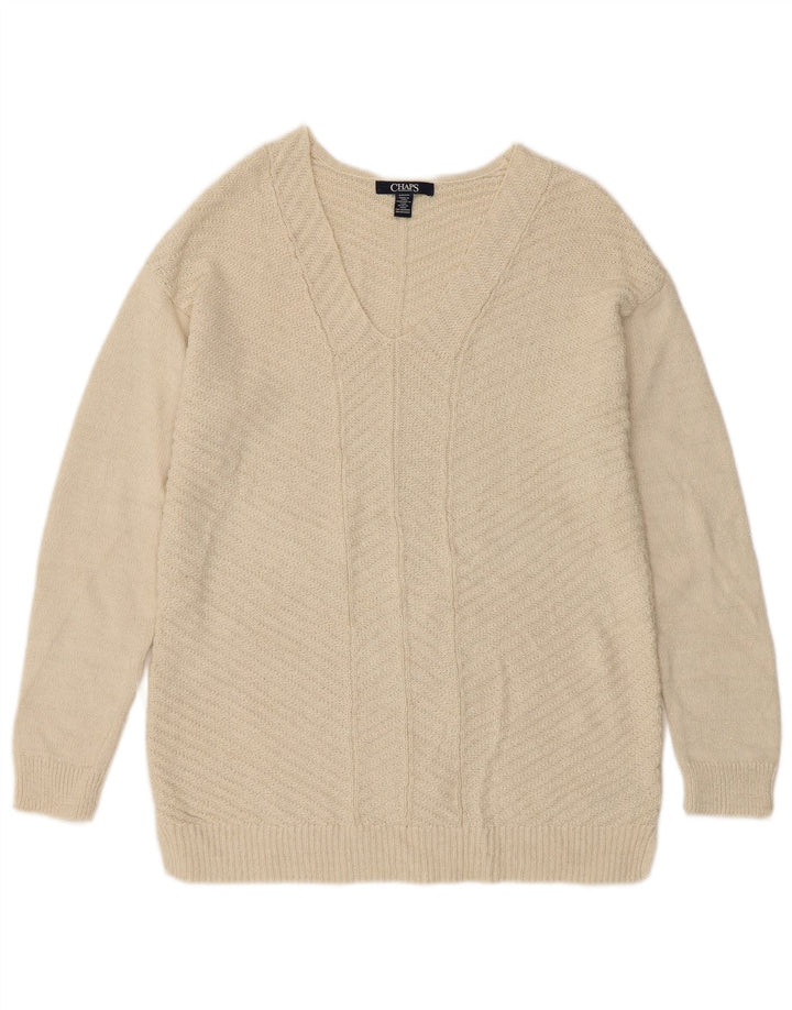 CHAPS Suéter con cuello en V para mujer UK 10 Small Off White Cotton