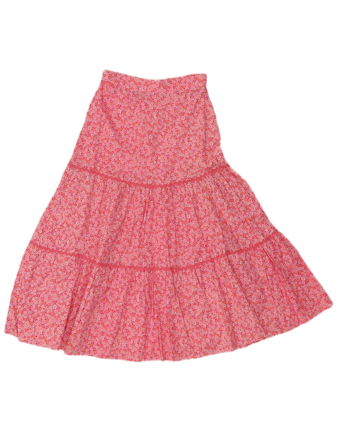 VINTAGE Falda acampanada para mujer EU 36 Pequeña W30 Algodón floral rosa