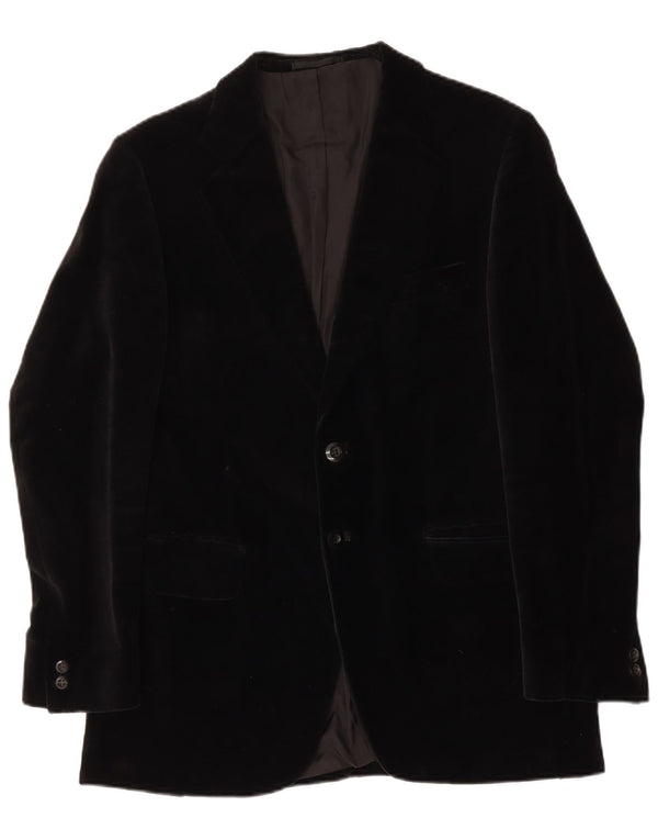 Vintage hombres 2 botones terciopelo Blazer chaqueta Reino Unido 40 algodón negro grande