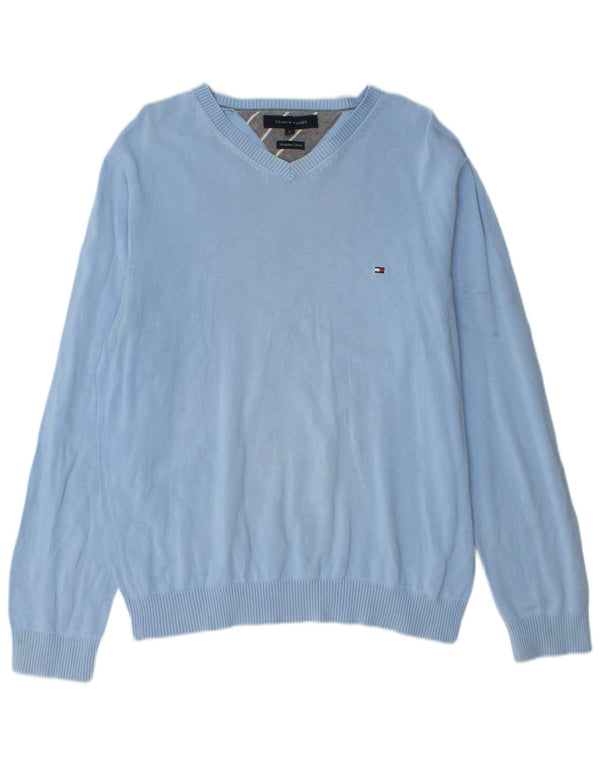 Tommy Hilfiger Jersey con cuello en V para hombre, talla grande, algodón azul