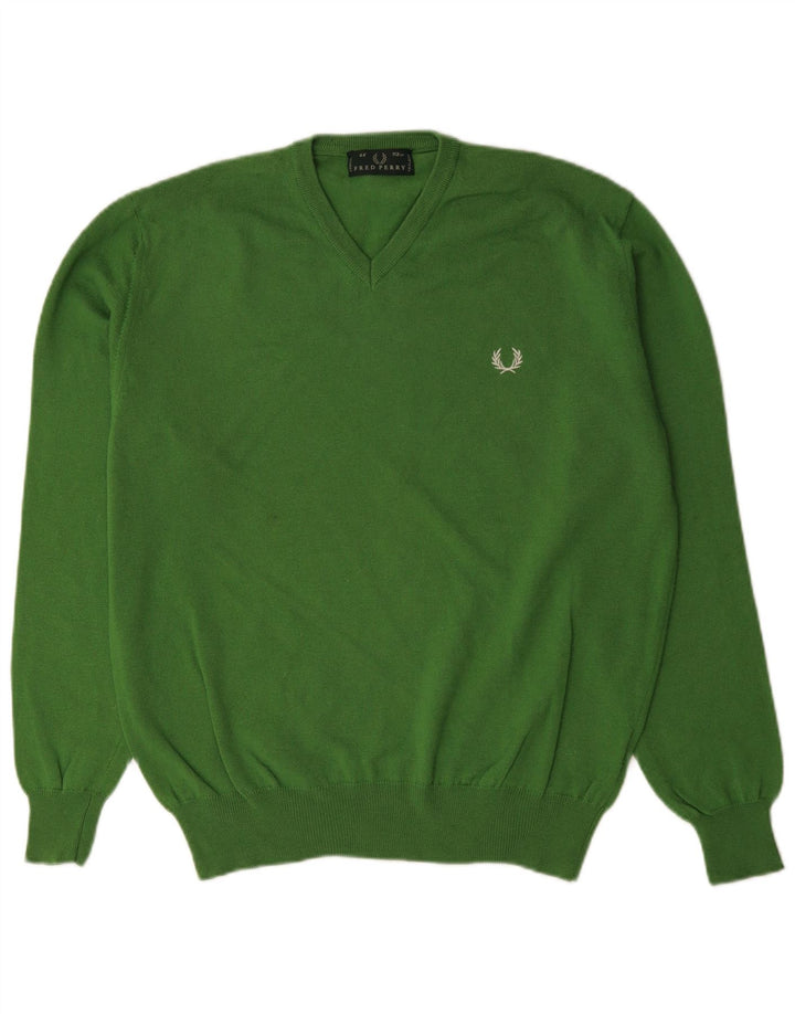 FRED PERRY Jersey con cuello en V para hombre de lana verde medio