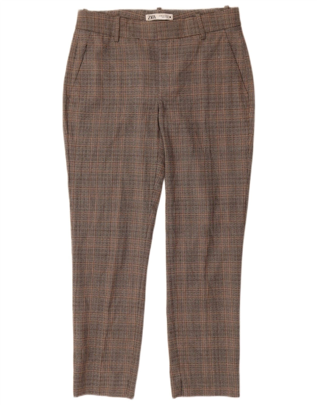 Zara Pantalón chino ajustado para mujer EU 38 Small W28 L27 Poliéster a cuadros gris