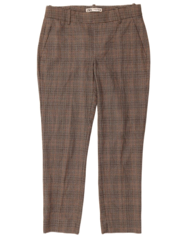 Zara Pantalón chino ajustado para mujer EU 38 Small W28 L27 Poliéster a cuadros gris