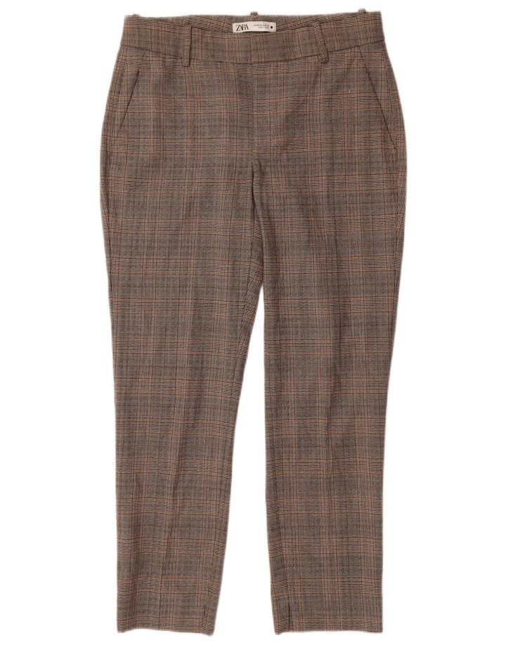 Zara Pantalón chino ajustado para mujer EU 38 Small W28 L27 Poliéster a cuadros gris