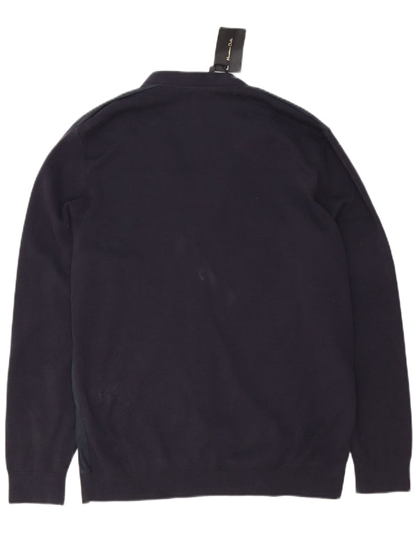 Massimo Dutti Hombre Regular Fit Cardigan Sweater Large Azul Marino Poliamida