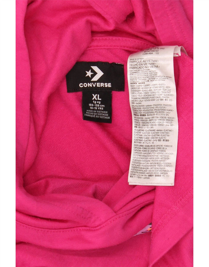 CONVERSE Jersey con capucha y gráfico corto para niñas 13-14 años XL Rosa manchado
