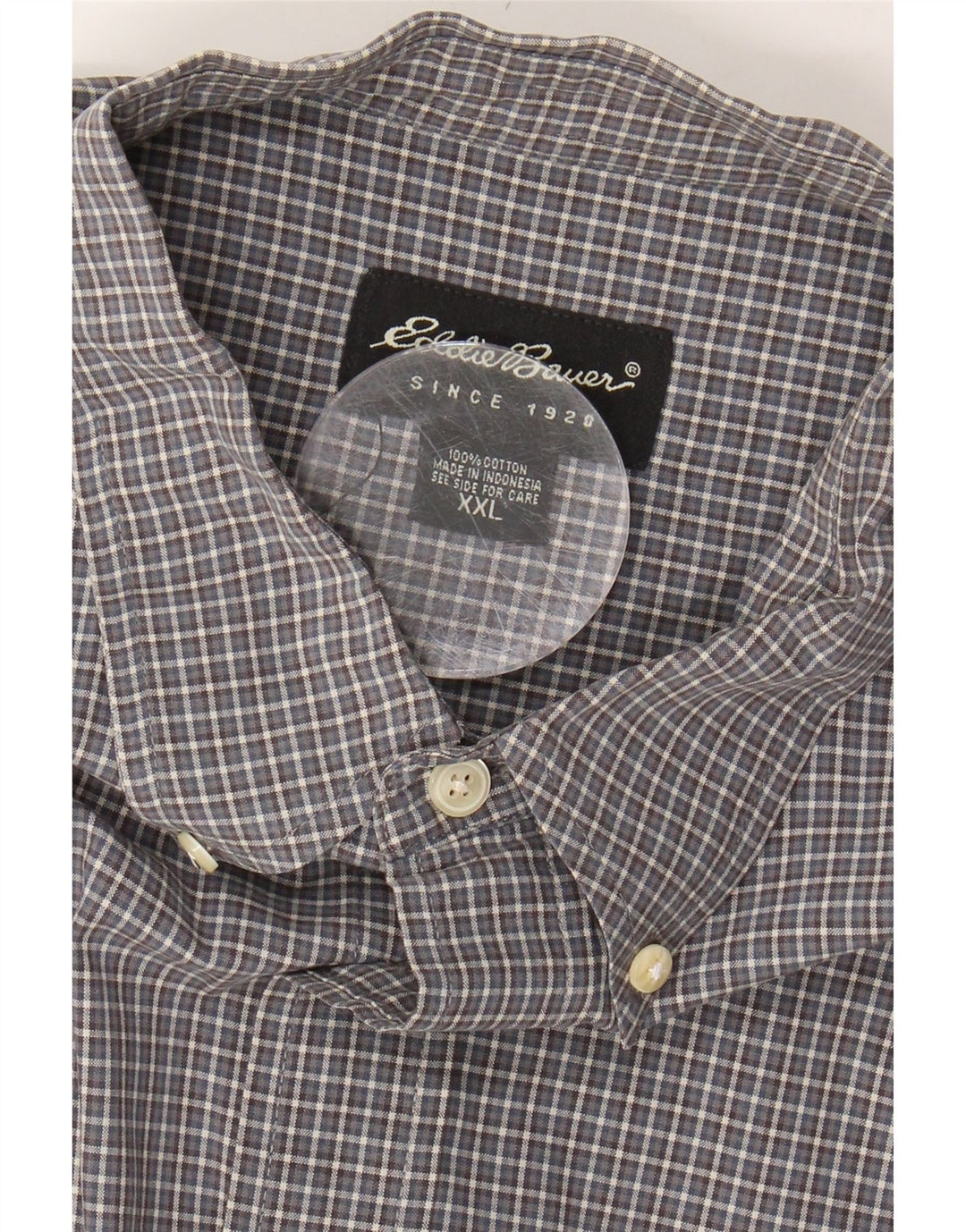 EDDIE BAUER Mens Shirt 2XL Grey Gingham Cotton Vintage Eddie Bauer and Second-Hand Eddie Bauer from Messina Hembry 