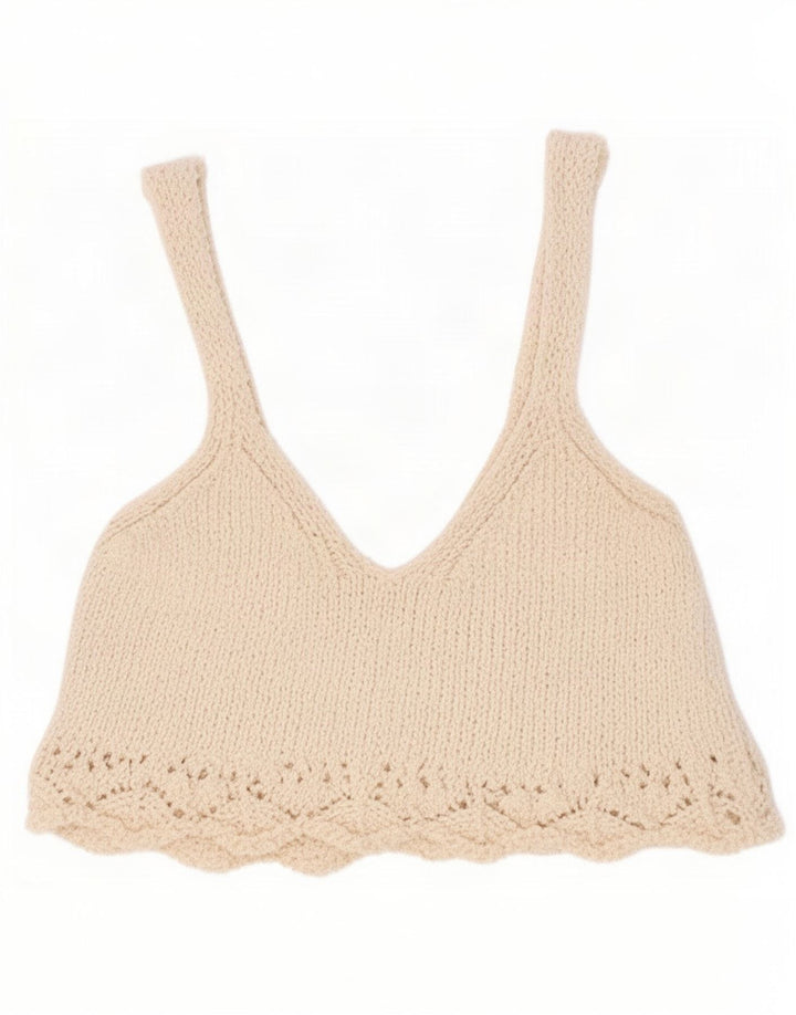 Zara Mujer Top Cami De Punto UK 8 Small Off White