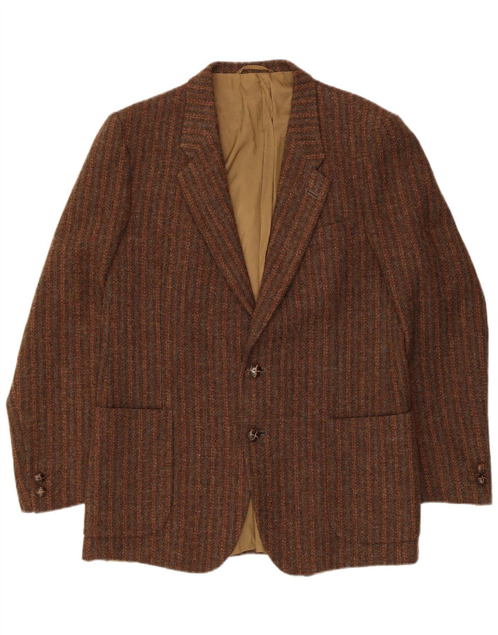 Marzotto Chaqueta tipo blazer de 2 botones para hombre UK 36 Small Brown Stripes Virgin Wool