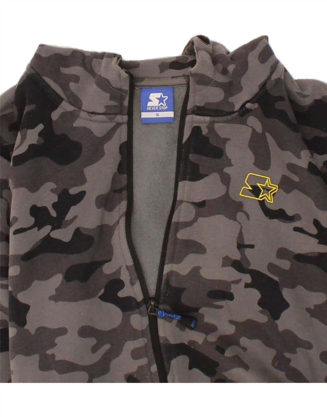 STARTER Boys Zip Hoodie Sweater 15-16 Years Grey Camouflage Polyester Vintage Starter and Second-Hand Starter from Messina Hembry 