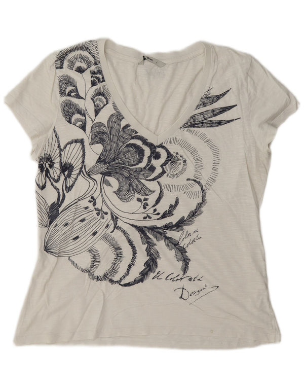 Desigual - Camiseta gráfica para mujer, talla 40, talla grande, color blanco