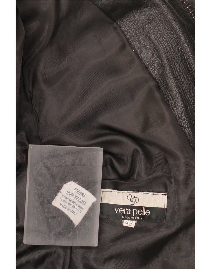 Vintage mujer cuero biker chaqueta IT 42 Medio Negro