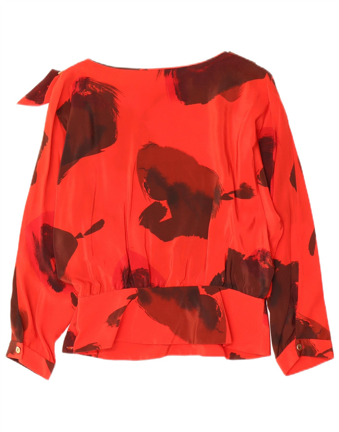Blusa vintage de manga larga para mujer Top IT 42 Seda floral roja mediana