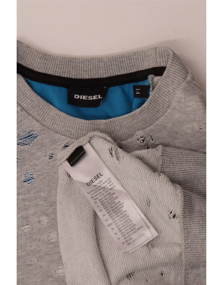 Diesel Mujer Sudadera Desgastada Jersey UK 44 Grande Gris Algodón