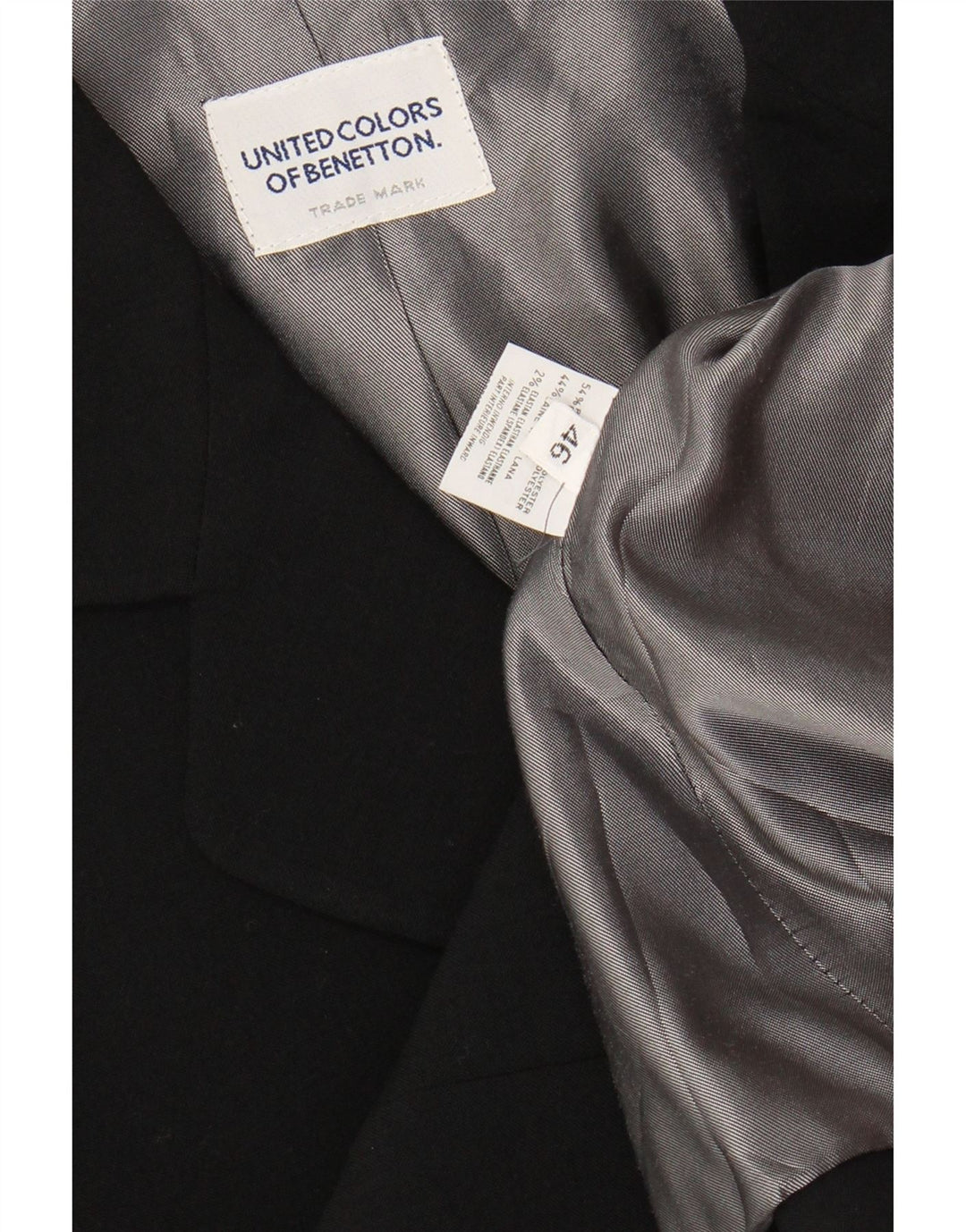 BENETTON Chaqueta tipo blazer de 3 botones para mujer IT 46 Grande Poliéster negro