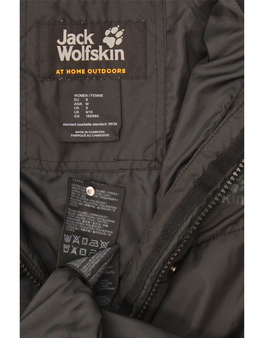 Jack Wolfskin Abrigo acolchado con capucha para mujer UK 8/10 Small Negro Poliéster