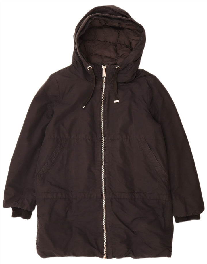 Zara Mujer Abrigo Acolchado Con Capucha UK 46 Large Negro