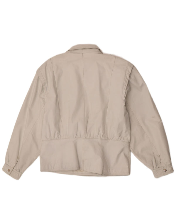 Vintage mujer chaqueta de cuero militar EU 42 cuero blanco grande