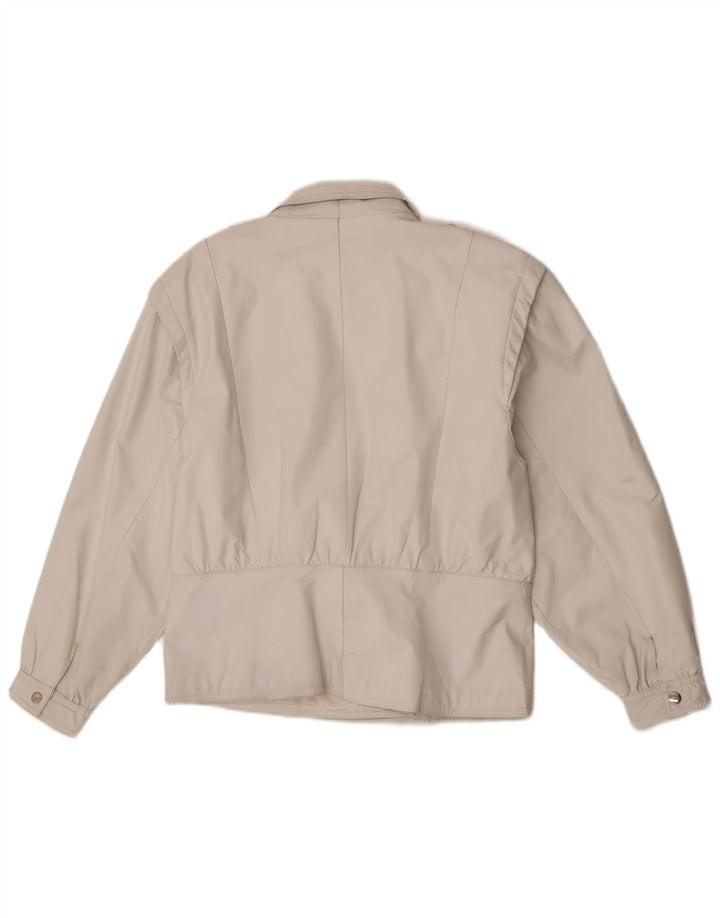 Vintage mujer chaqueta de cuero militar EU 42 cuero blanco grande