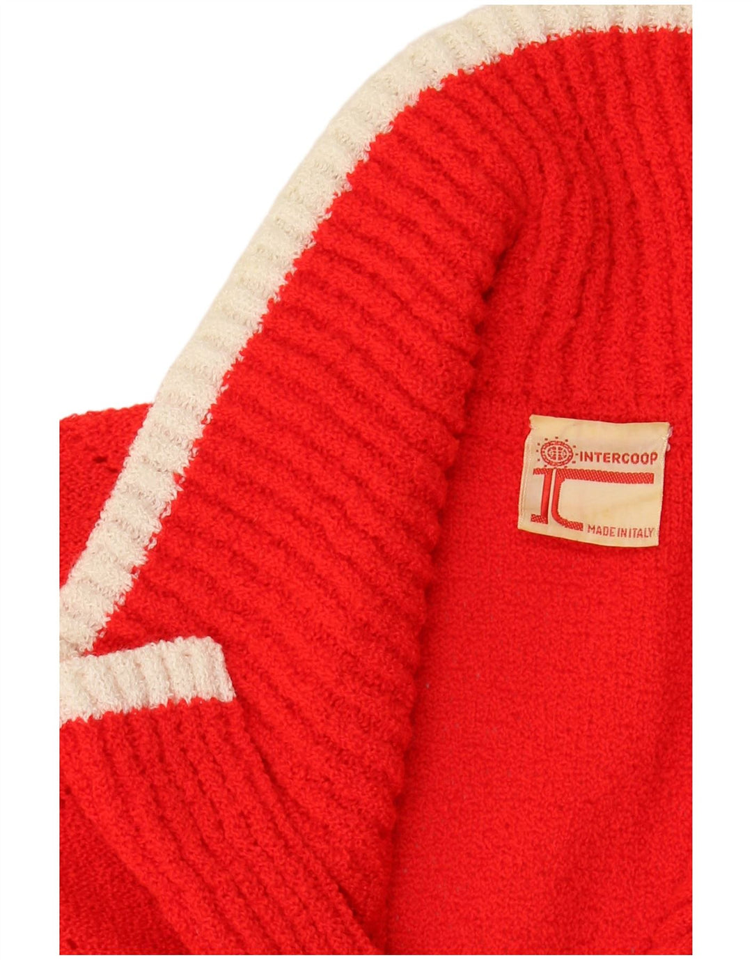 VINTAGE Mujer Crop Sin Mangas Cardigan Suéter Reino Unido 14 Rayas Rojas Medianas