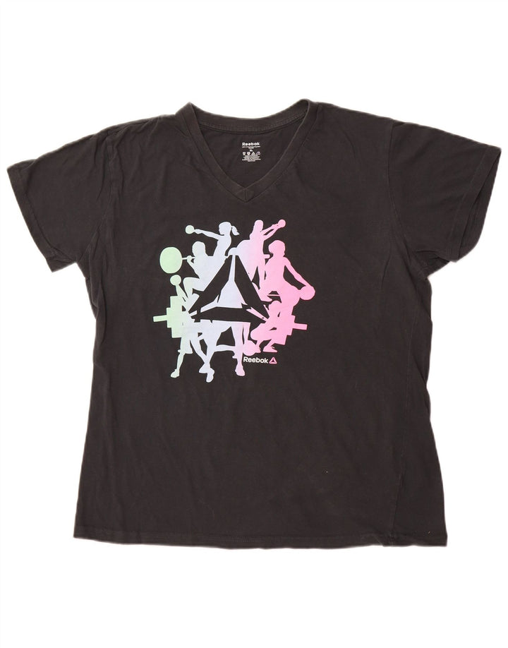 REEBOK Camiseta gráfica para mujer Top UK 40 XL Algodón negro