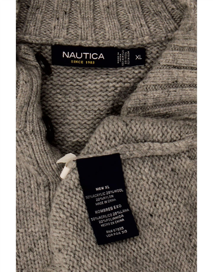 NAUTICA Jersey con cuello y botones para hombre XL Acrílico moteado gris
