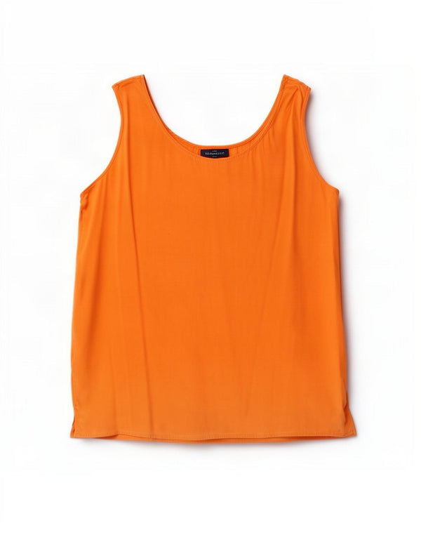 Vintage mujer blusa sin mangas Top Reino Unido 12 seda naranja mediana