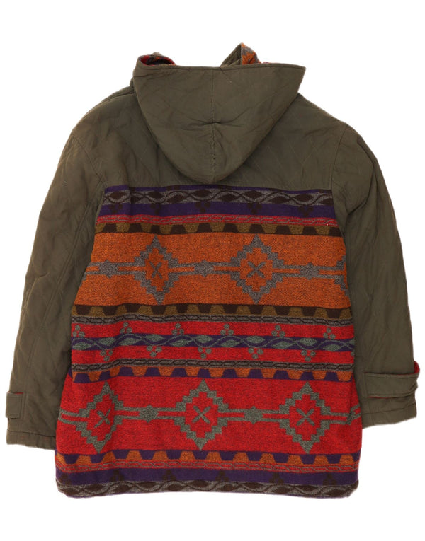 Vintage mujer con capucha Duffle abrigo Reino Unido 20 2XL Khaki Fair Isle