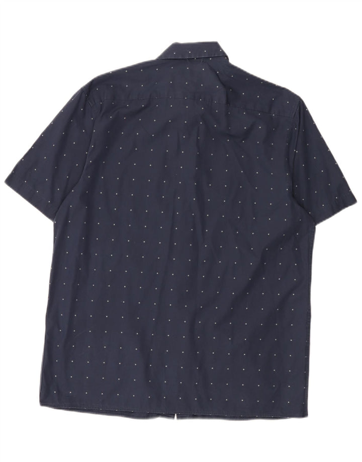 Ted Baker Camisa de manga corta para hombre Talla 3 Mediana Azul marino Algodón geométrico