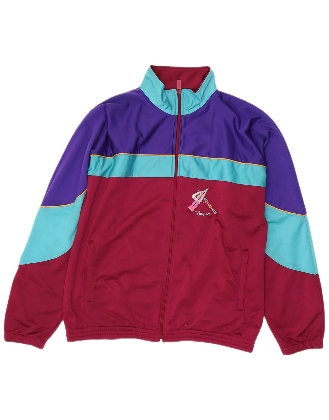 VINTAGE Chaqueta superior de chándal para hombre Poliéster color block medio granate