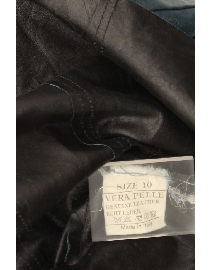 Abrigo de cuero vintage para mujer IT 40 Pequeño bloque de color azul