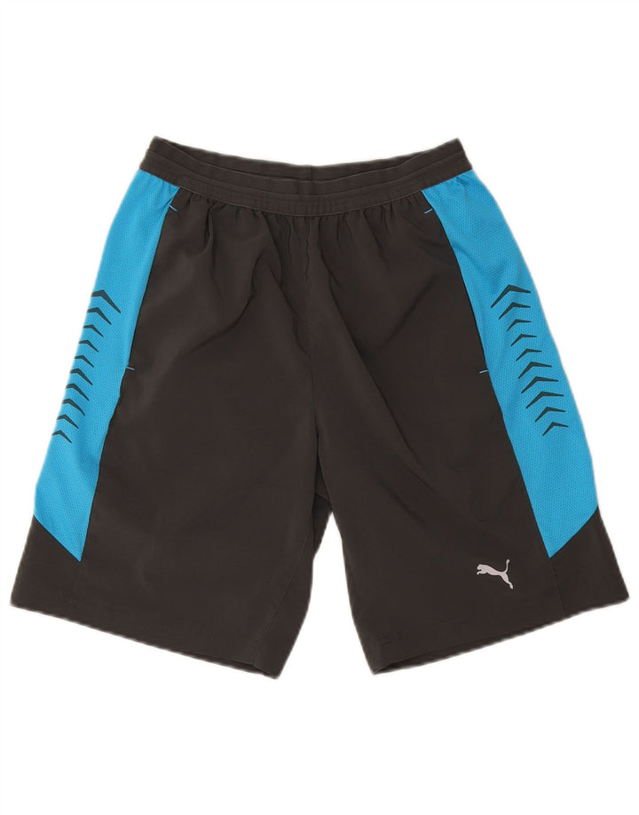 Puma Pantalones cortos deportivos con estampado gráfico para hombre, color gris pequeño, color block
