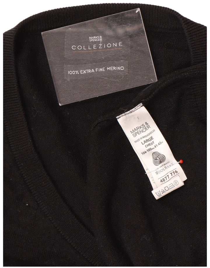 Marks & Spencer - Jersey con cuello en V para hombre, talla grande, lana negra