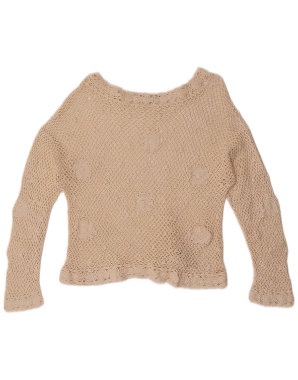 Vintage mujer crochet blusa Top Reino Unido 12 medio apagado blanco floral