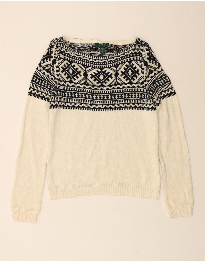 RALPH LAUREN Suéter tipo jersey con cuello barco para mujer Reino Unido 16 Grande Blanco roto