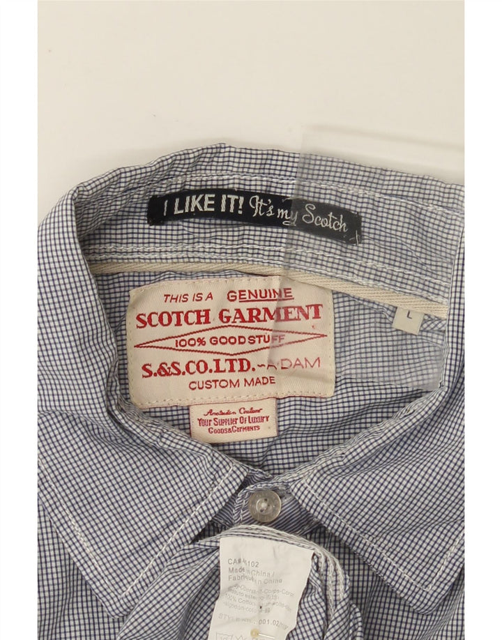 SCOTCH & SODA Camisa militar de manga corta para hombre de algodón a cuadros azul grande