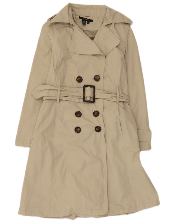 Zara Mujer Gabardina De Doble Botonadura UK 44 Grande Poliéster Beige