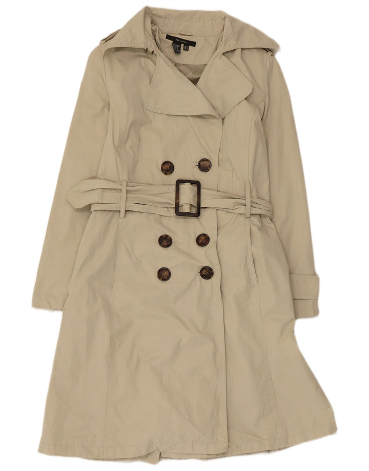 Zara Mujer Gabardina De Doble Botonadura UK 44 Grande Poliéster Beige